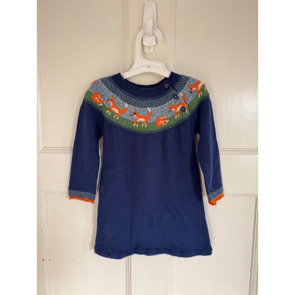 Baby Boden blue fox fair isle print sweater dress size 6-12 mos